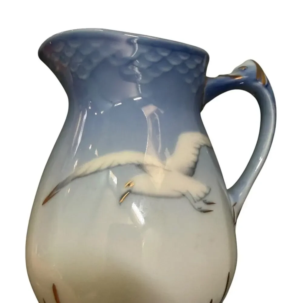Bing & Grøndahl Seagull Pattern Small Pitcher Creamer 1952-1957 Gold Gilded Blue